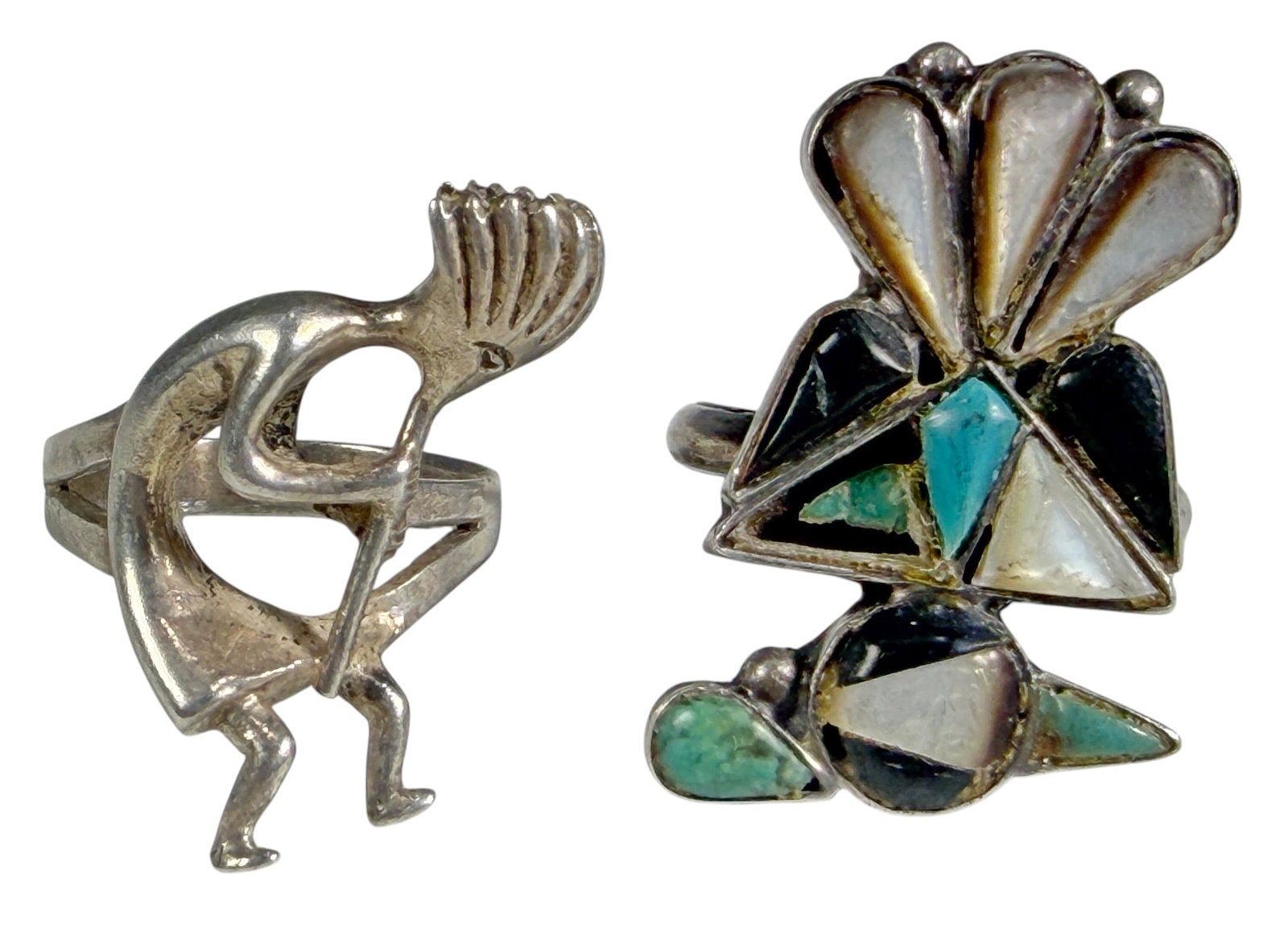 Sterling Silver Figural Kokopelli Inlay Rings 2pcs (1 of 11)