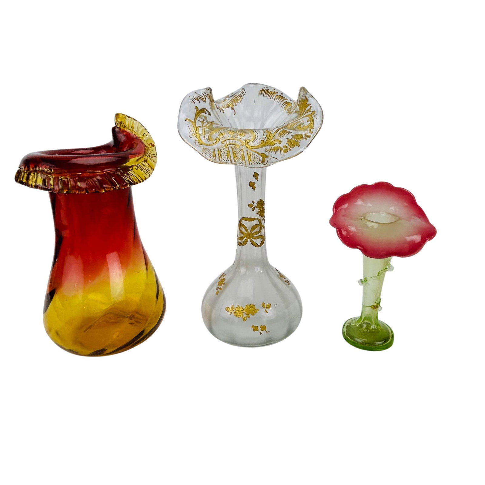 Art Nouveau Victorian Glass Jack Pulpit Vases 3pc (1 of 7)