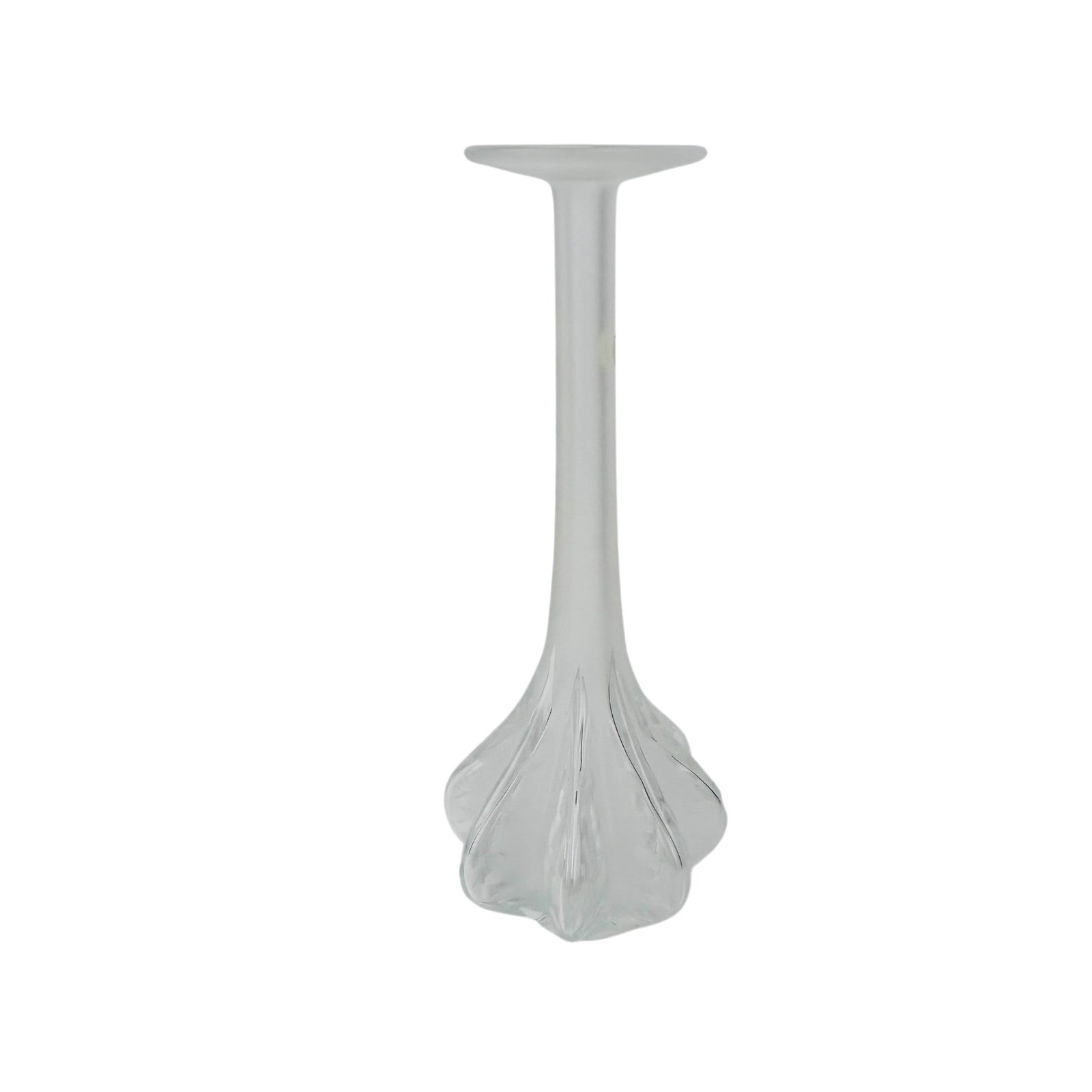 Lalique Claude Soliflore French Crystal Glass Vase: Lalique France Claude Soliflore model 12273 frosted crystal art glass vase. Originally designed in 1965 by Marie Claude Lalique (French, 1935-2003). The minimalist sculptural profile shaowcases a tall