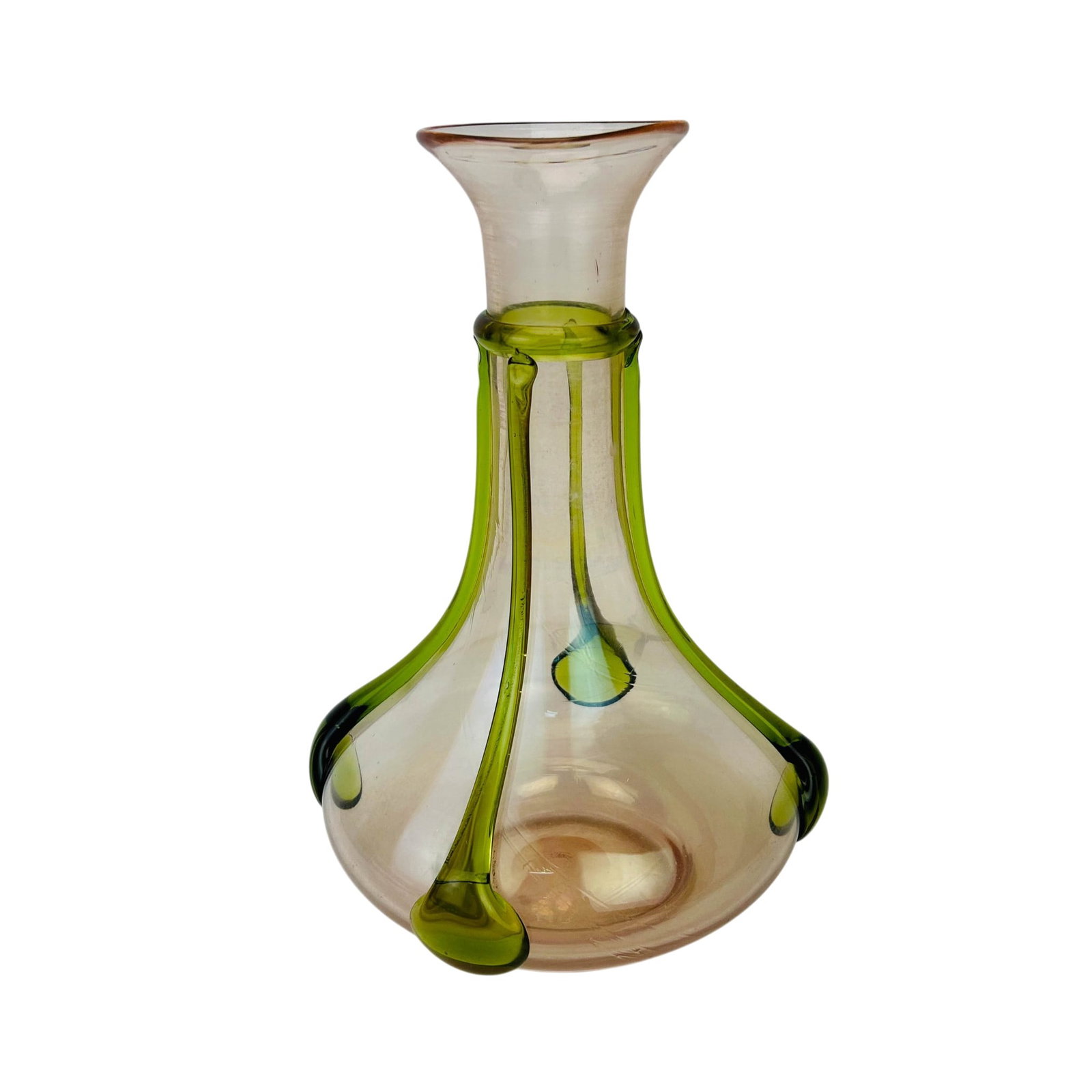 Murano Style Art Glass Vase w Applied Green Trails (1 of 4)