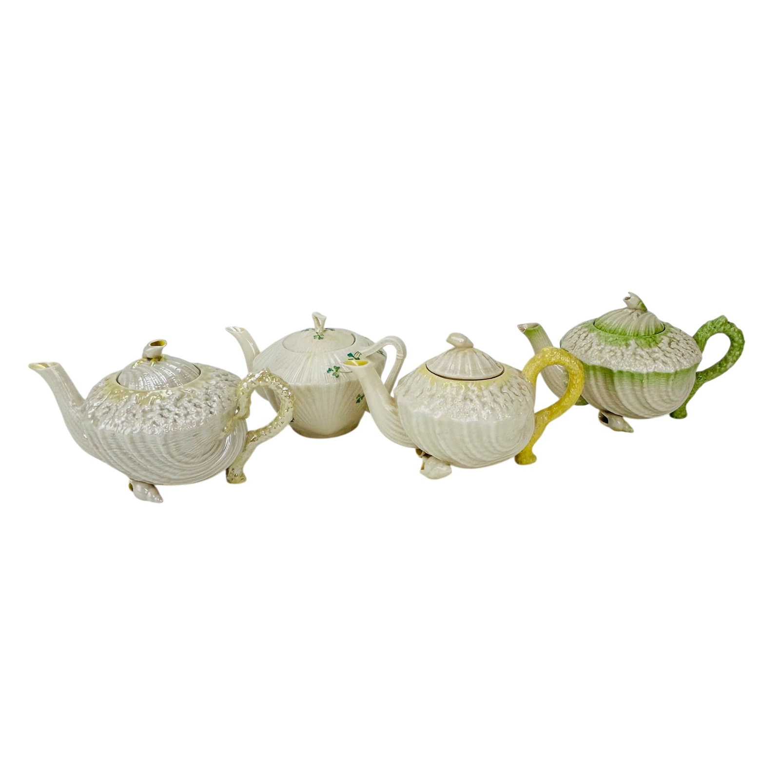 Belleek Porcelain Shamrock & Neptune Teapots 4pc (1 of 5)