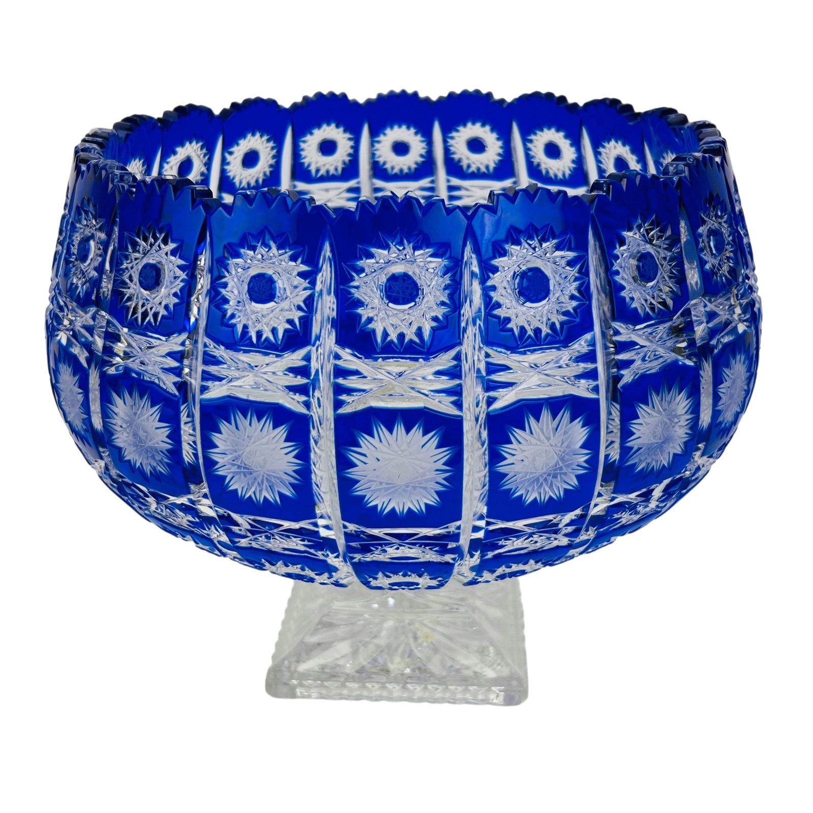 Bohemian Czech Cobalt Cut Crystal Pedestal Bowl (1 of 4)