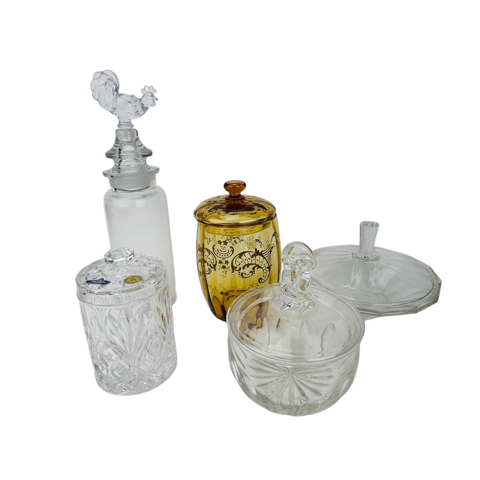 Val St Lambert Czech Amber Lidded Jars Bottle 5pc (1 of 8)