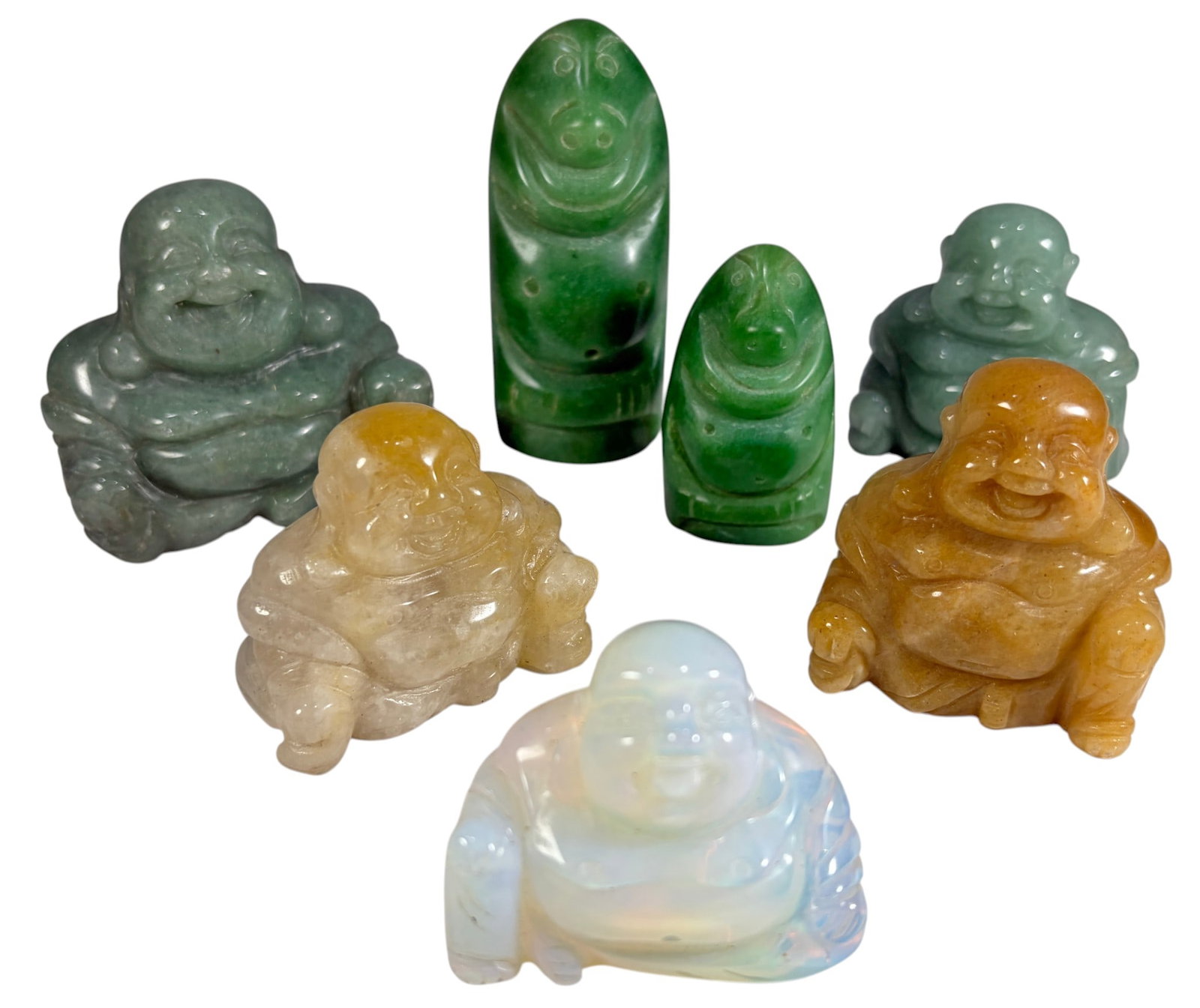 Asian Carved Hardstone Buddha & Animal Fig 7pc LOT (1 of 3)