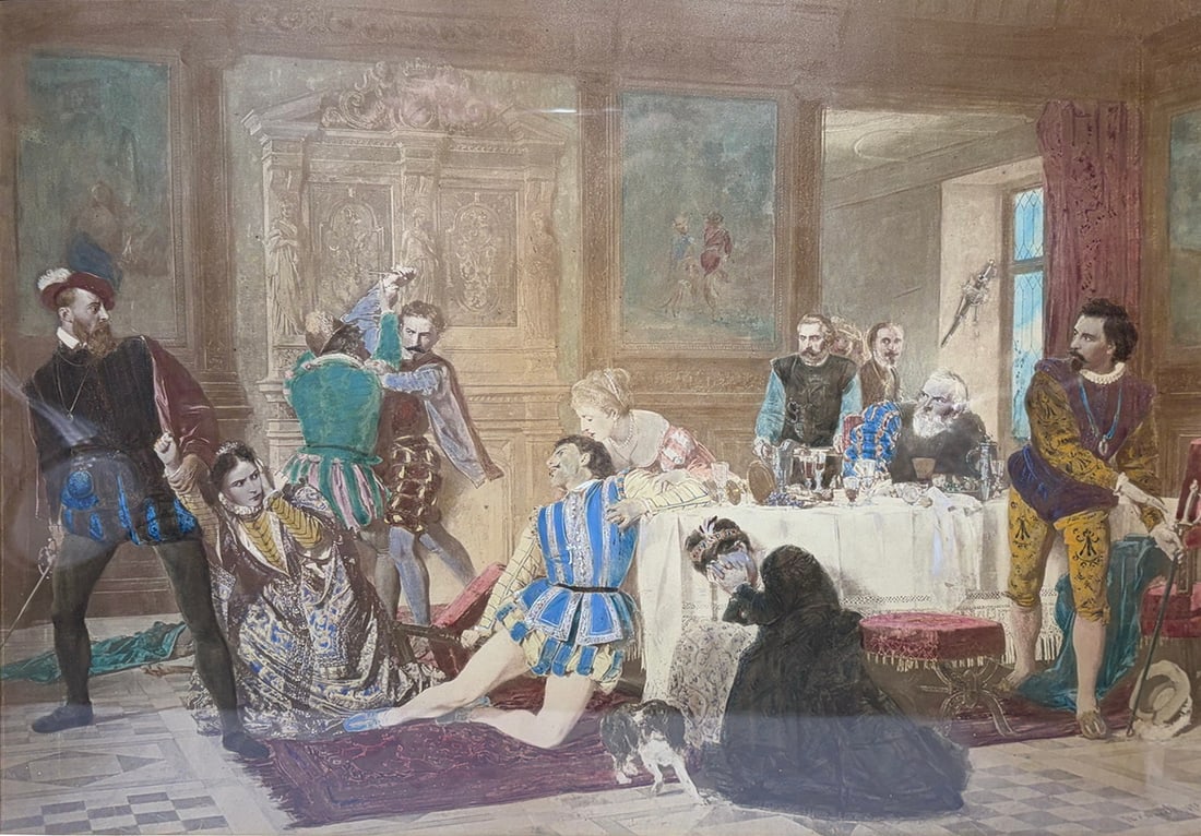 Historical Court Scene Hand Embellished Print (1 of 3)