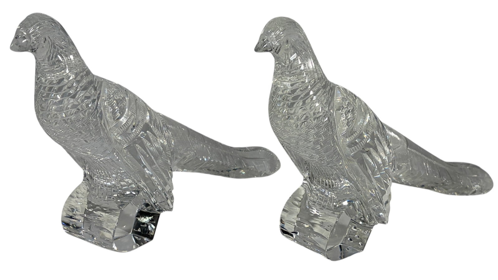 Pair Steuben Clear Cut Glass Pheasant Sculptures (1 of 7)
