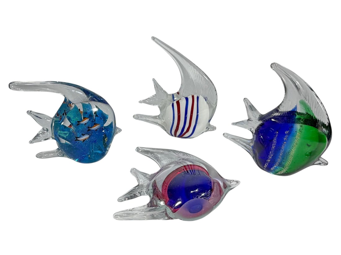 Italian Murano Style Art Glass Fish Fig 4pc LOT (1 of 5)