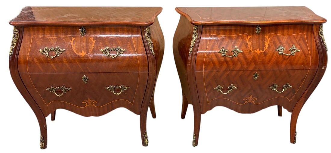 Pair of French Louis XV Style Bombe Chest Commodes (1 of 6)