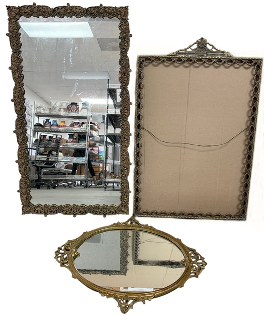 Victorian Style Ornate Brass Wall Mirrors 3pc LOT (1 of 5)