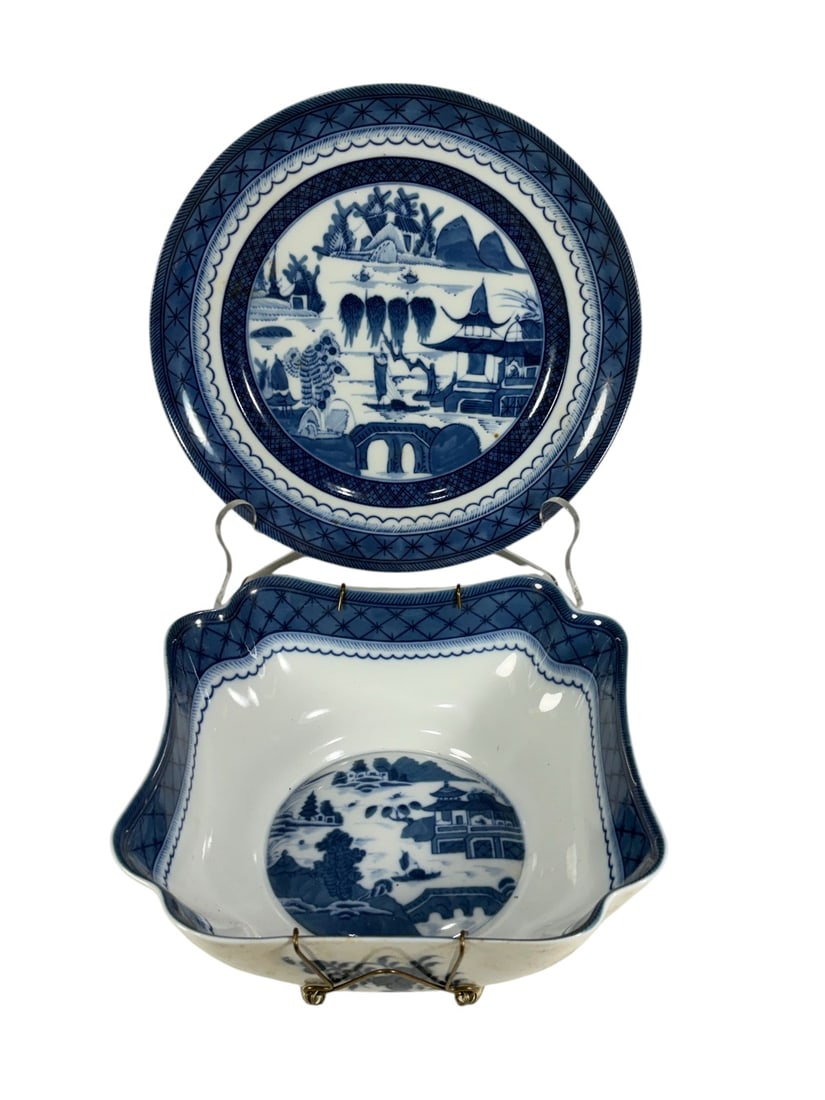 Mottahedeh Blue & White Porcelain Plate & Bowl 2pc (1 of 6)