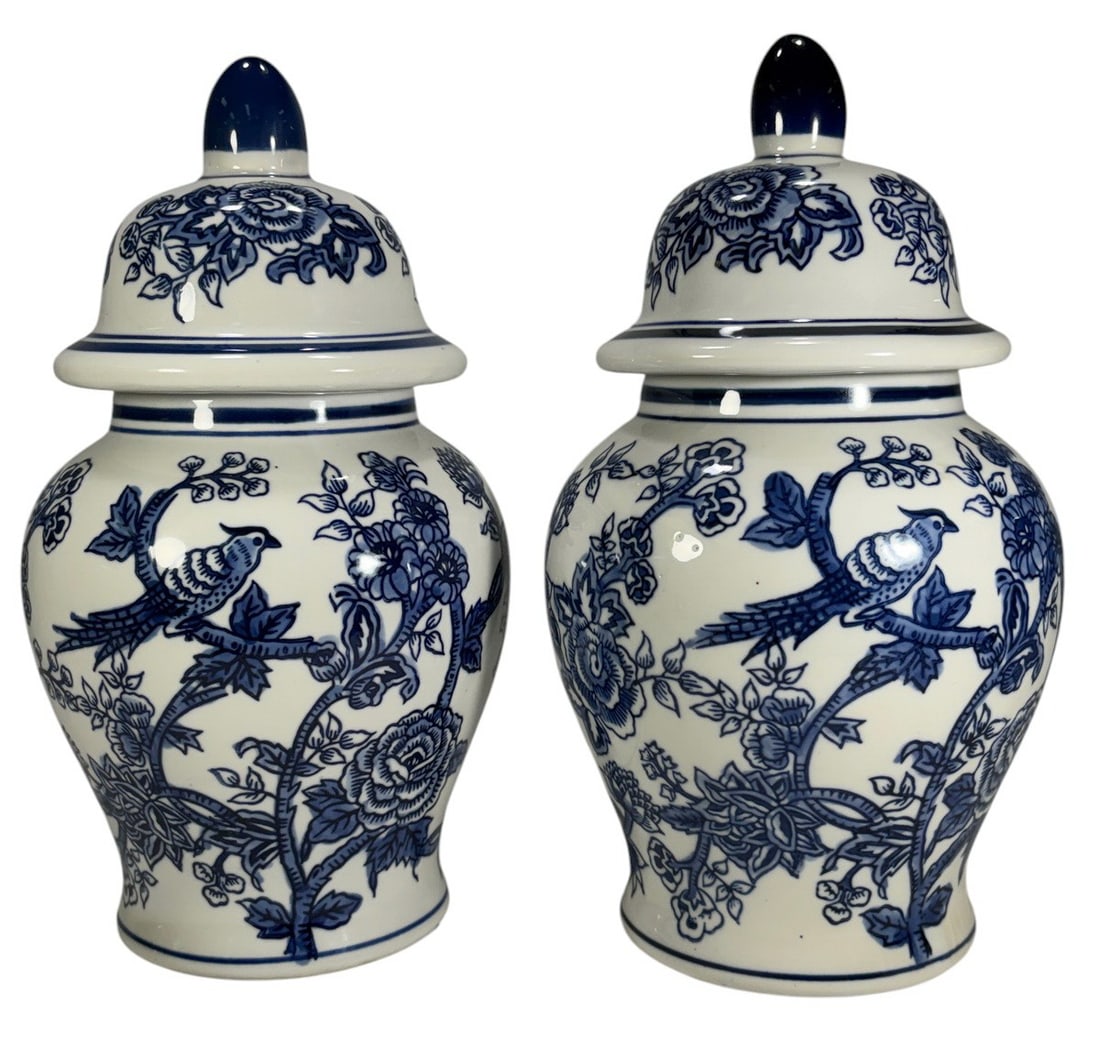 Blue White Ginger Jars Pair Decorative Porcelain (1 of 5)