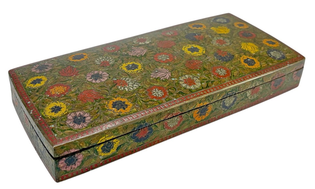 Kashmiri Brass Enameled Floral Hinged Trinket Box (1 of 5)