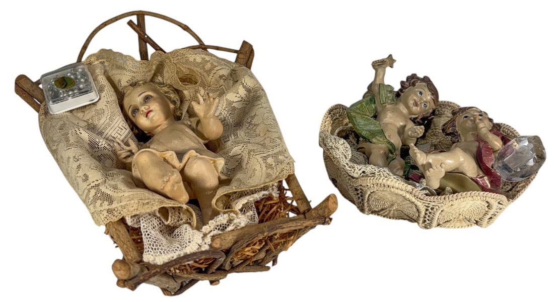 VTG Nativity Baby Jesus Figures w/ Cradle 3pc LOT (1 of 8)