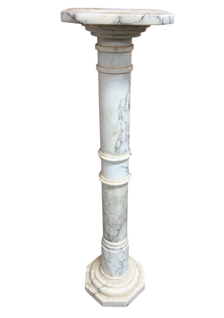 Carved Alabaster Pedestal Column Plant Stand (1 of 4)