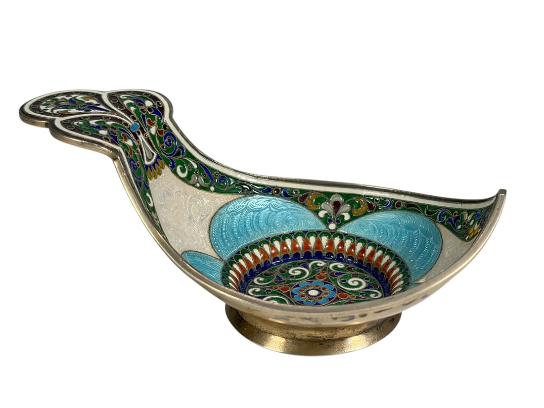 Russian 850 Silver Cloisonne Enamel Kovsh Bowl (1 of 8)