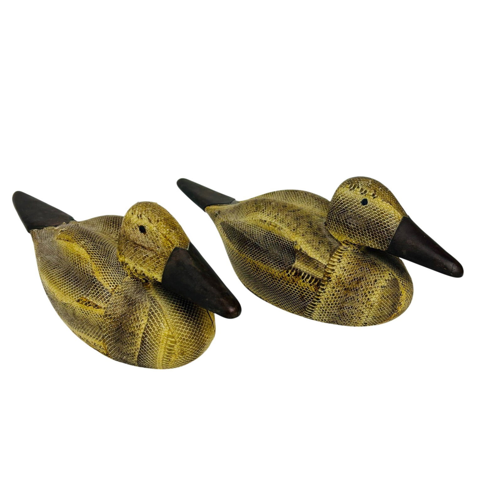 Snakeskin Covered Brass Accent Pair of Duck Decoys (1 of 4)