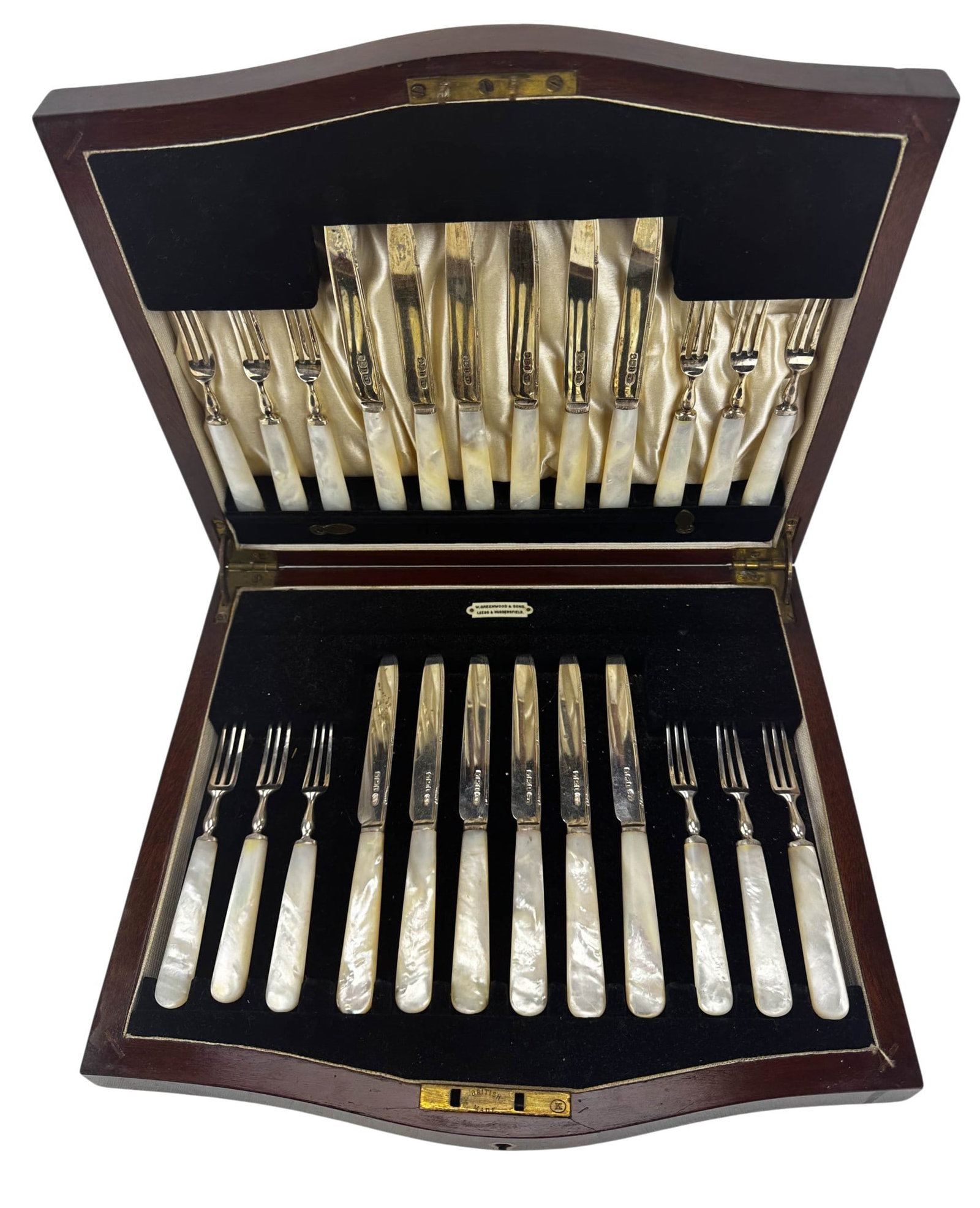 C W Fletcher Sterling MOP Handle Dessert Set w Box (1 of 4)