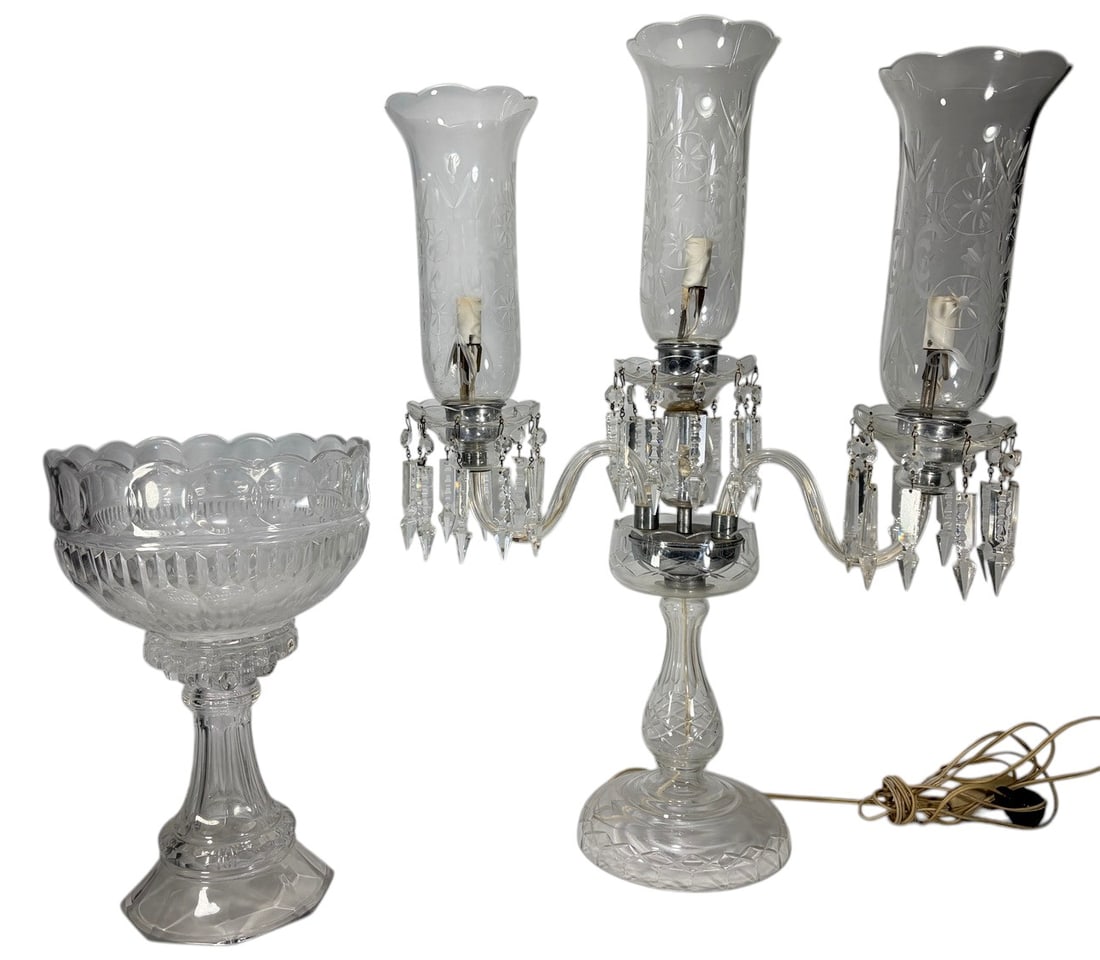 Baccarat Style Candelabra & Glass Compote 2pc LOT (1 of 10)