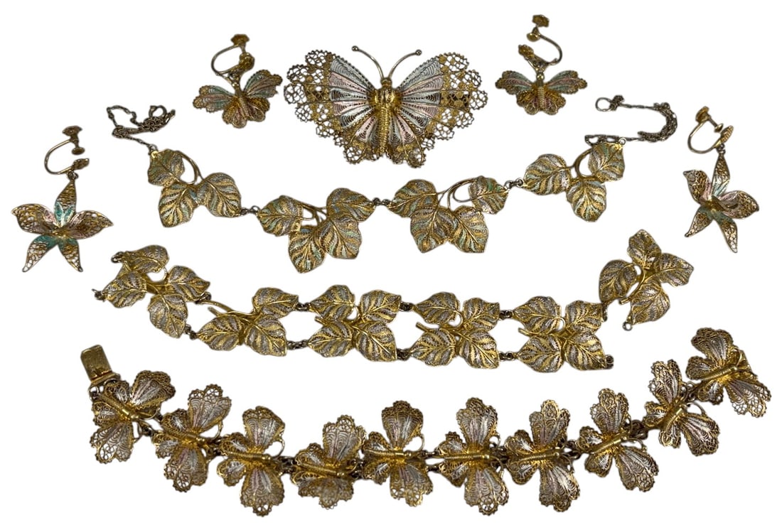 Vintage 800 Silver Filigree Enamel Jewelry 8pc LOT (1 of 9)