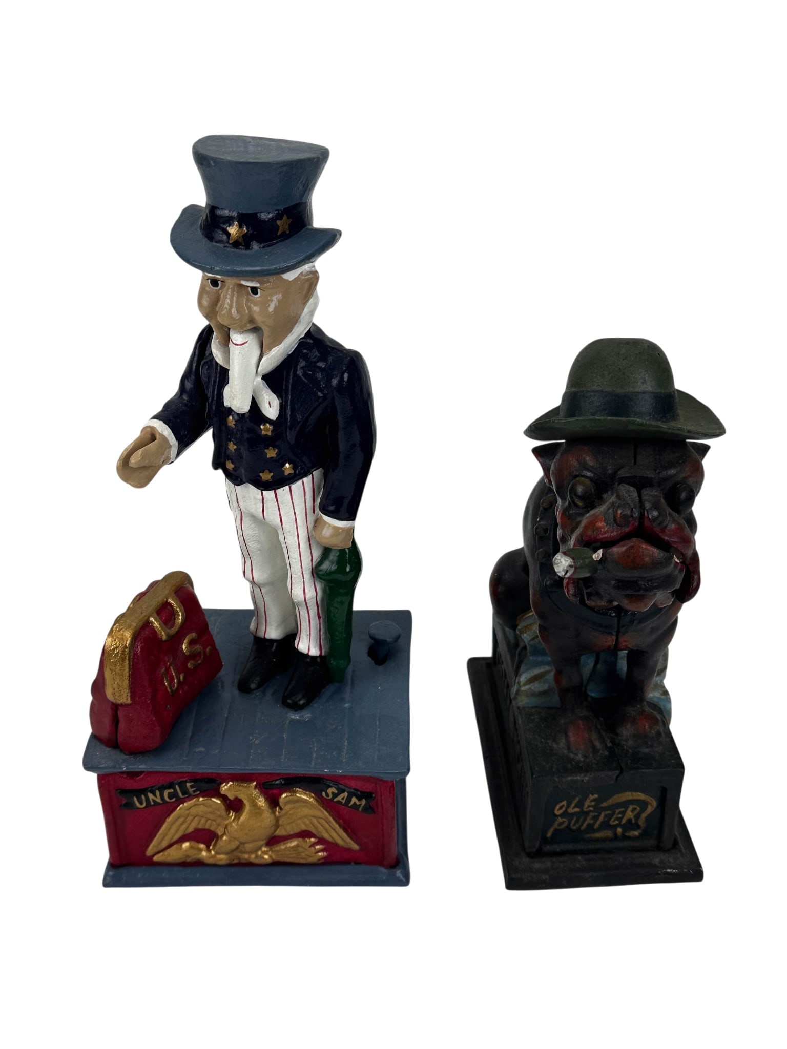 Ole Puffer Bulldog & Uncle Sam Cast Iron Banks LOT (1 of 4)