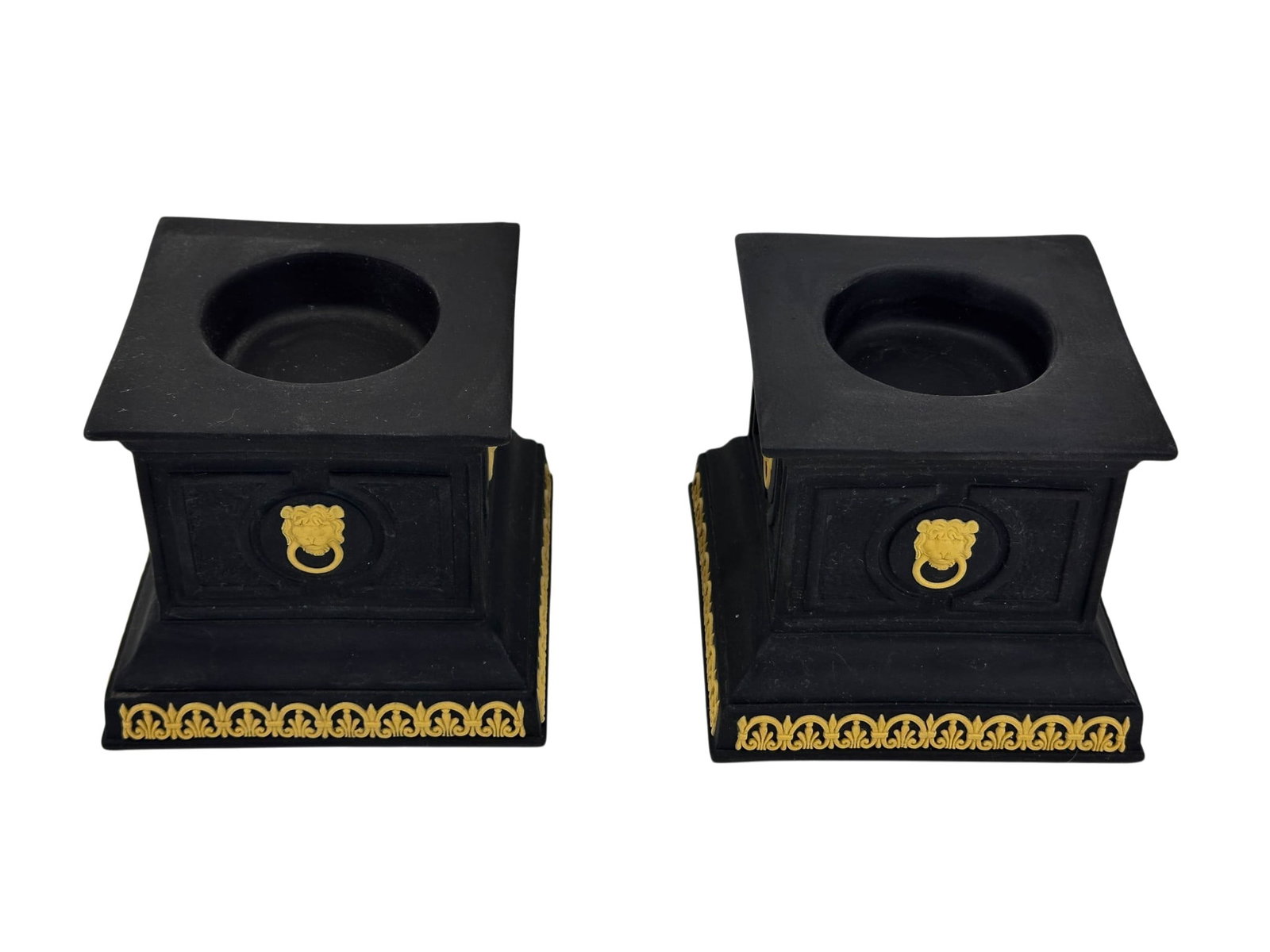 Wedgwood Caneware & Black Basalt Candleholder PAIR (1 of 4)