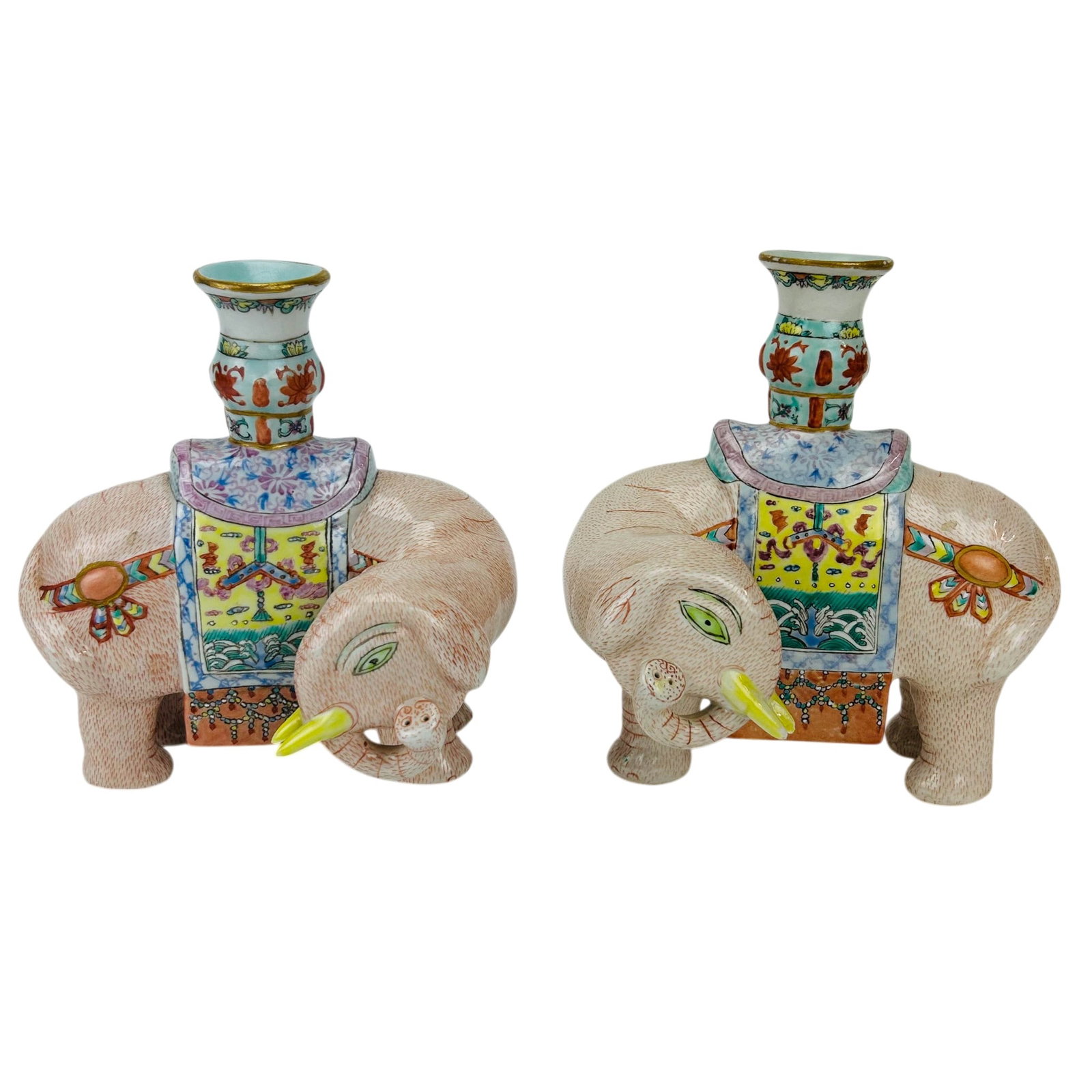 Chinese Export Famille Rose Pair of Candleholders (1 of 4)
