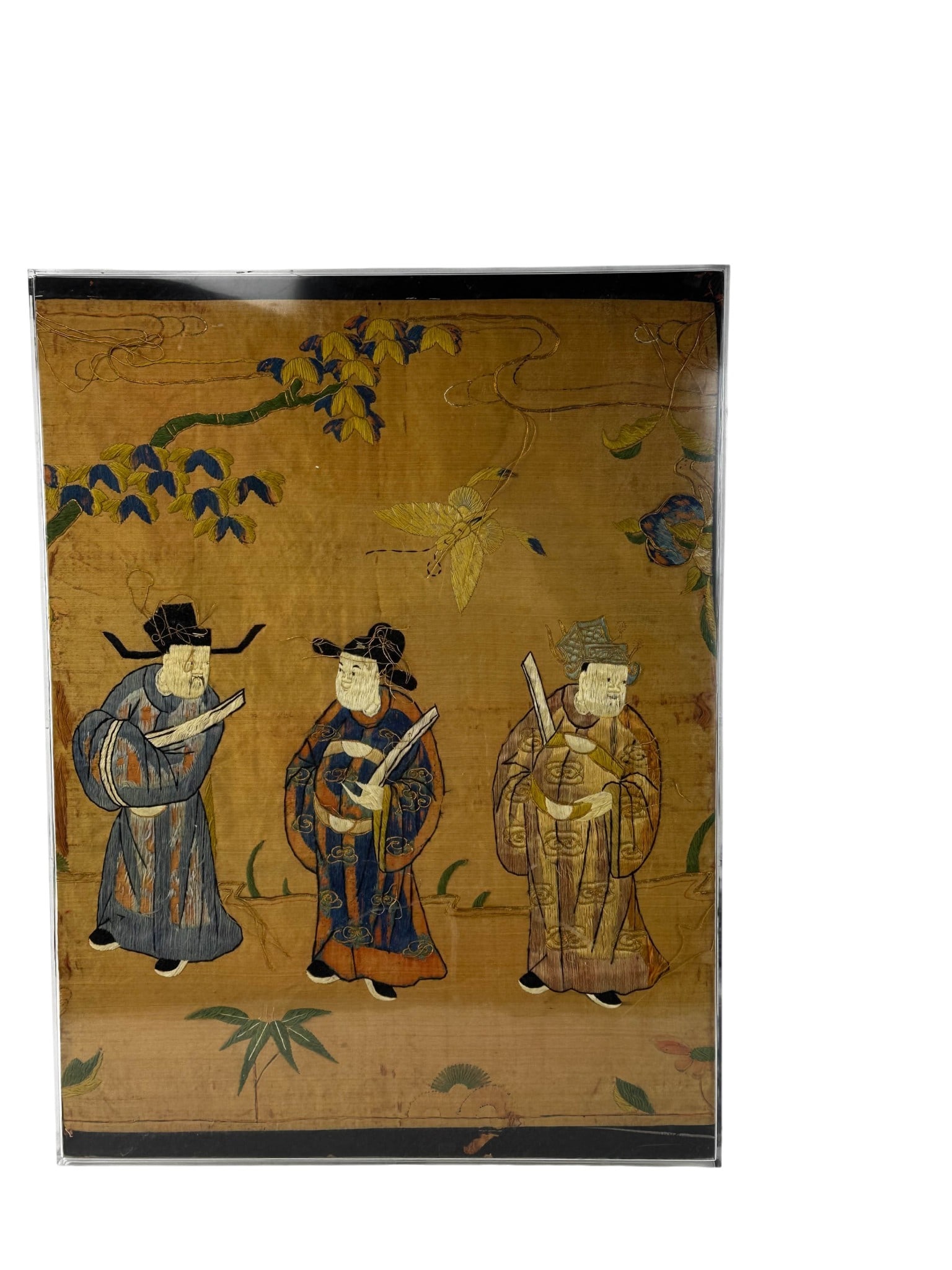 Chinese Scholar Figural Silk Embroidered Textile (1 of 3)