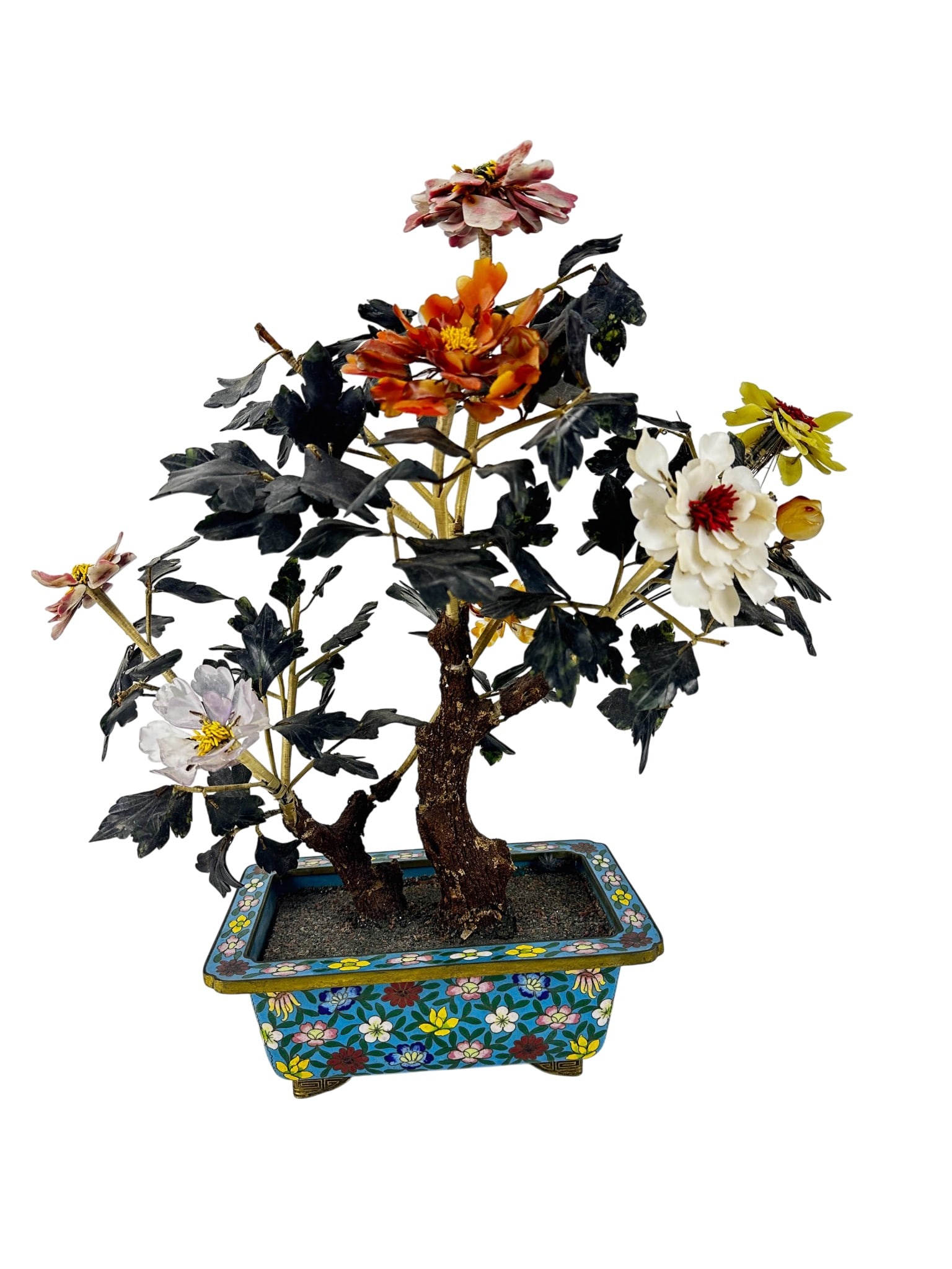 Chinese Cloisonne Hardstone Bonsai Tree Sculpture (1 of 4)