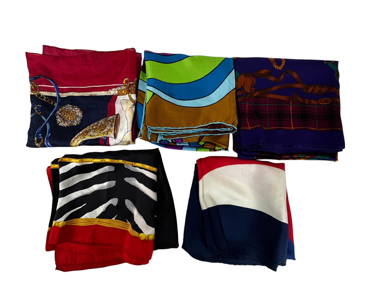 Abstract Geometric Equestrian Silk Scarf 5pc LOT (1 of 11)