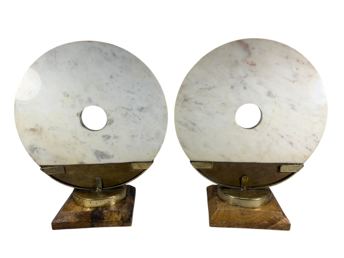 Art Deco Marble Brass & Wood Sculptures 2pc LOT (1 of 6)