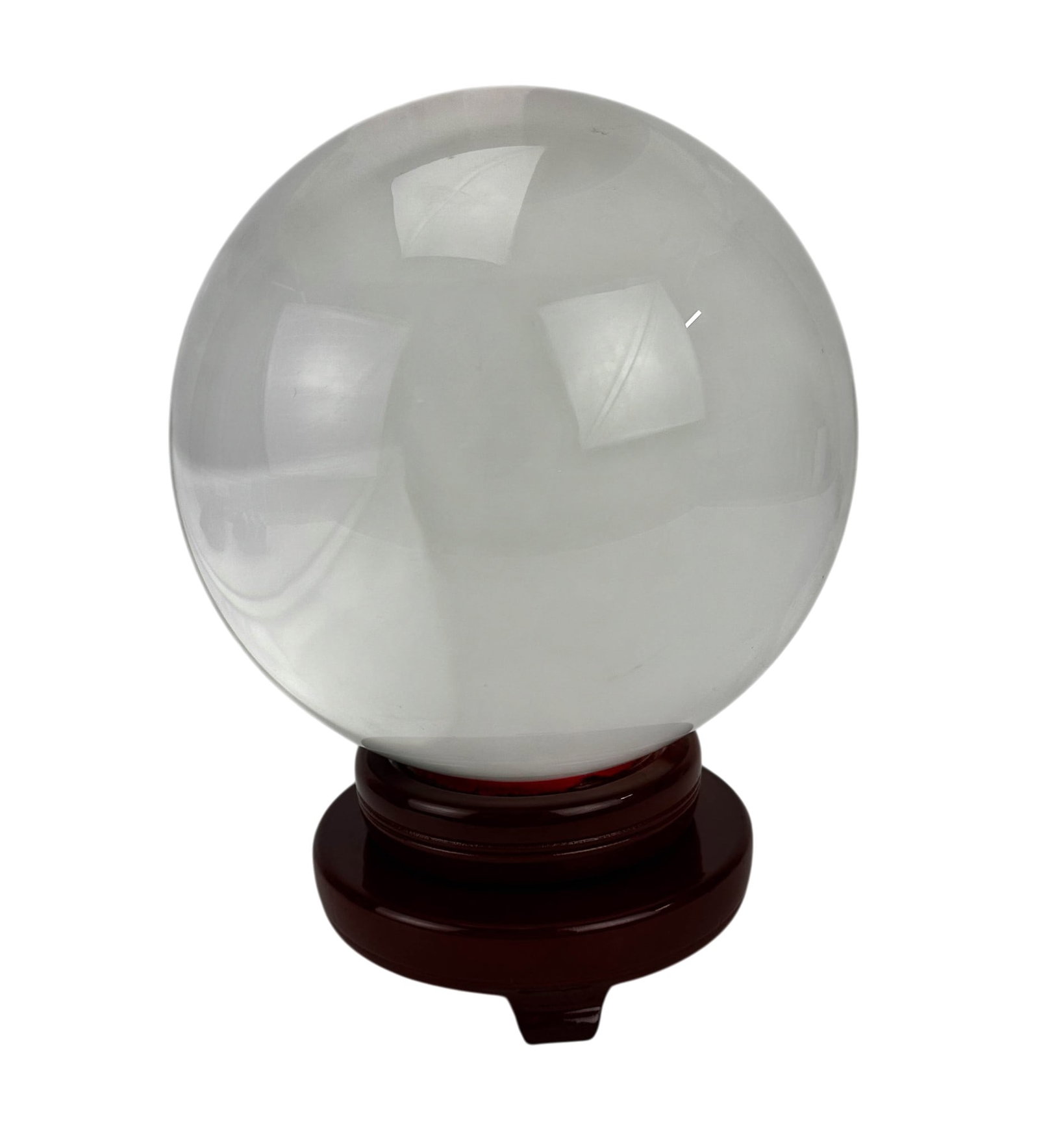 Large Clear Crystal Ball Orb Sphere on Wood Stand (1 of 3)