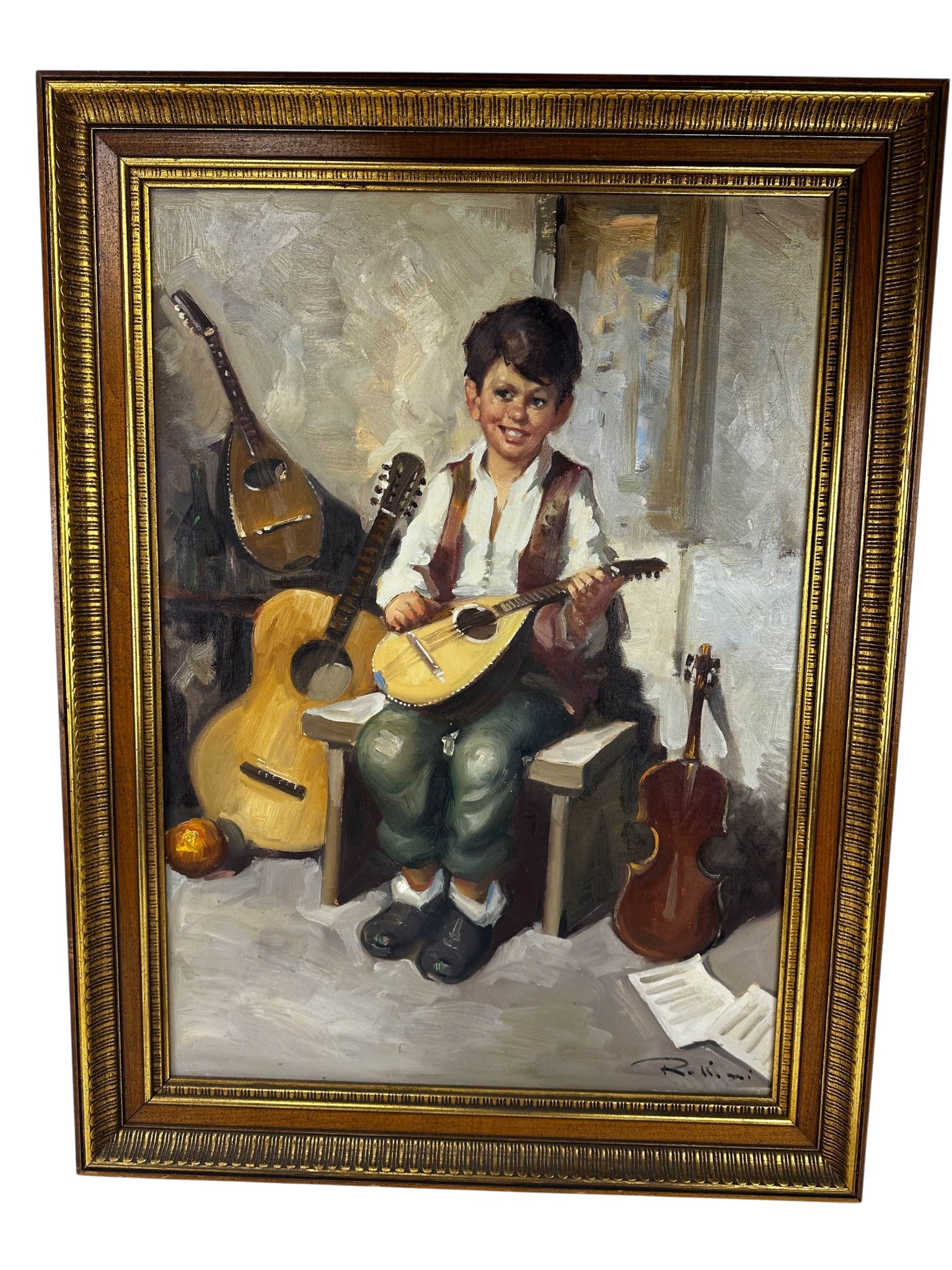 Rollini Musician Boy w/ Instruments Oil Painting (1 of 3)