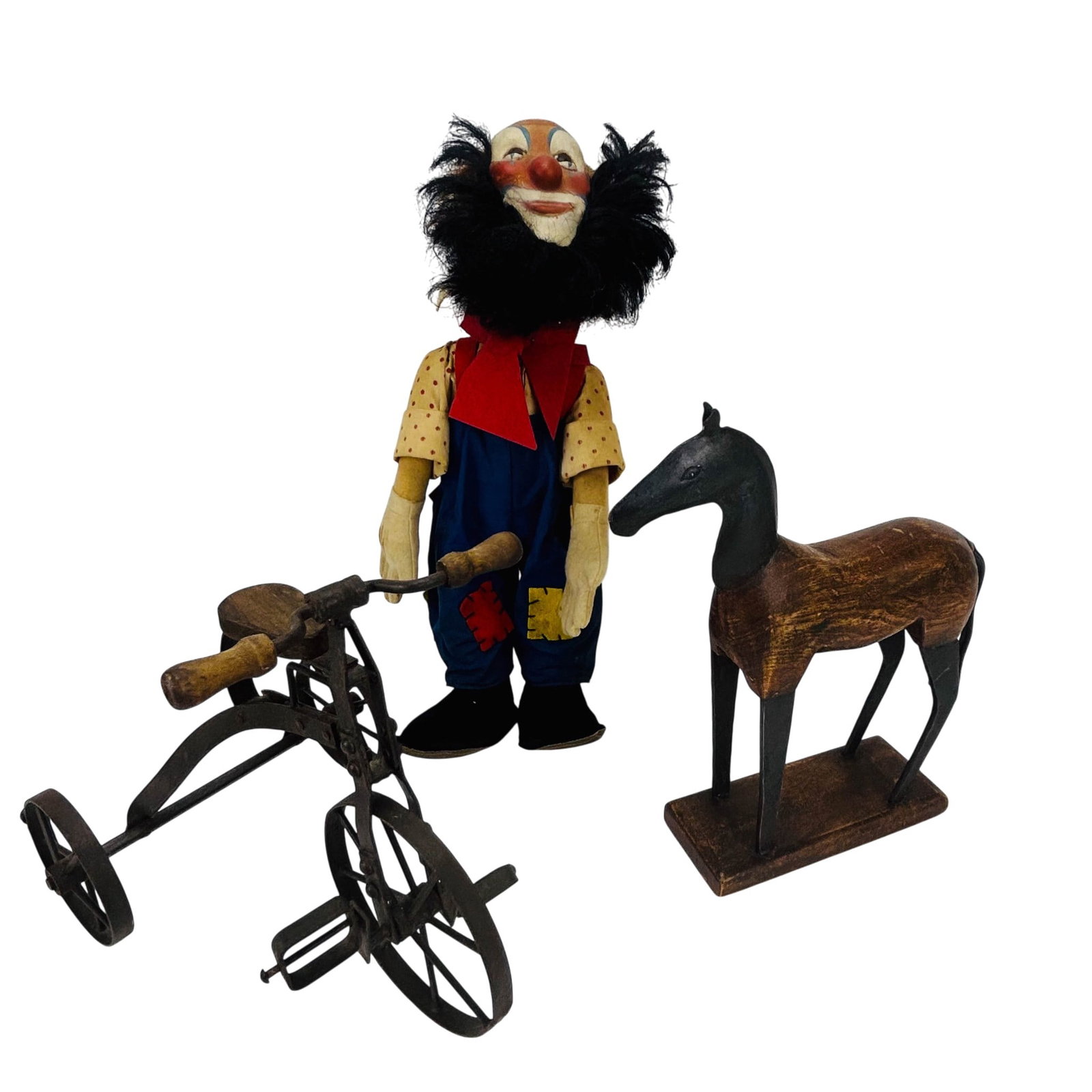 Toy Wood Cast Iron Tricycle Horse Clown Figure 3p (1 of 4)