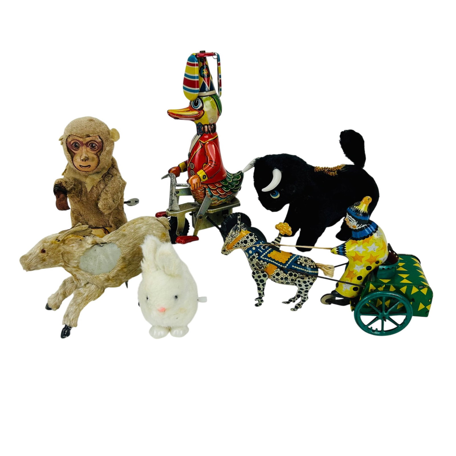 Tin Litho Monkey Duck Carriage Wind Up Toys 6p LOT (1 of 4)