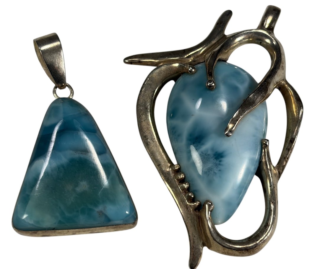 925 Sterling Silver Larimar Pendants Jewelry 2pcs (1 of 6)