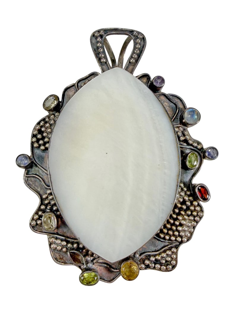 Large Sterling Silver India Shell Gemstone Pendant (1 of 5)