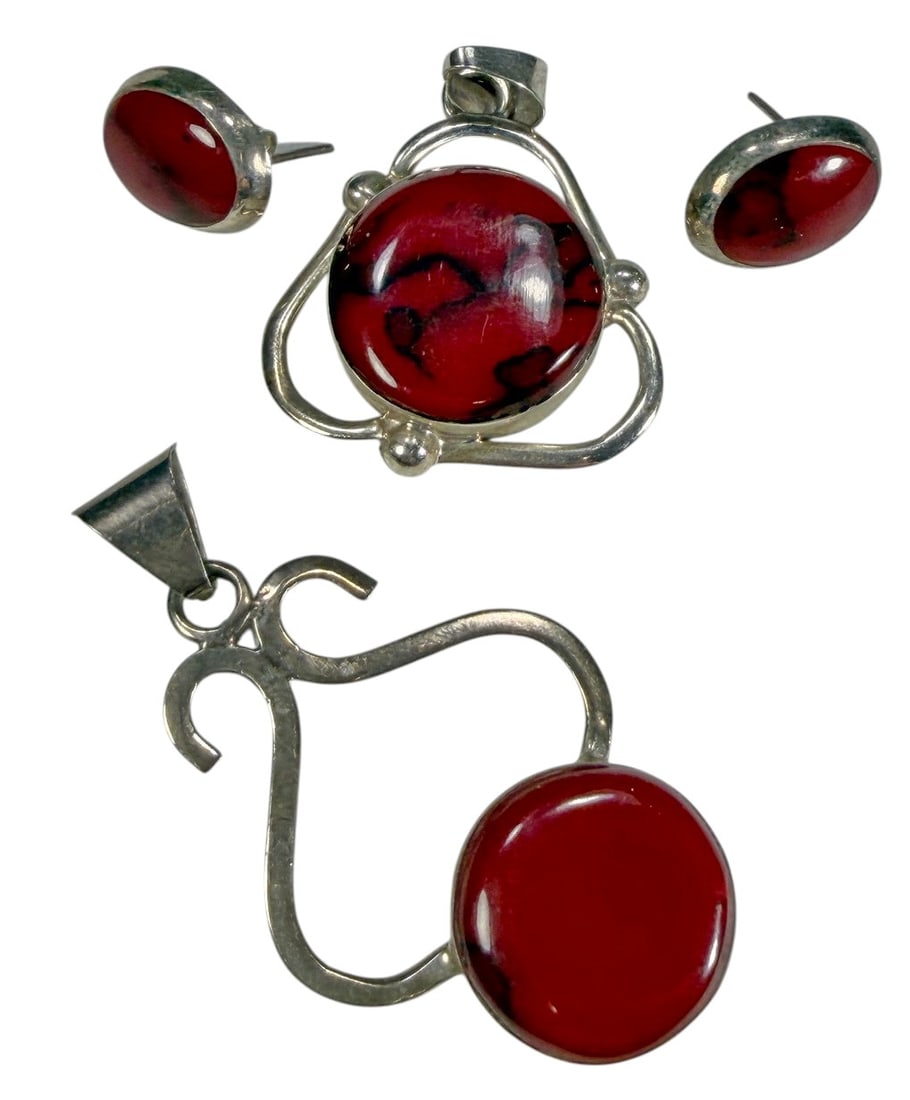925 Sterling Silver Stone Pendants & Earrings 4pcs (1 of 8)