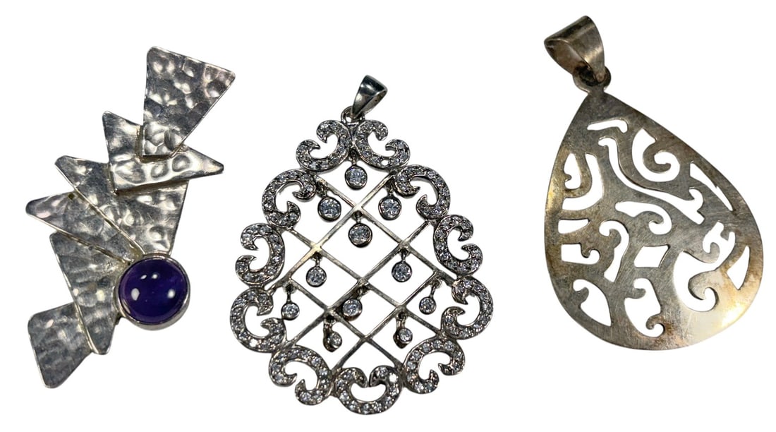 925 Sterling Silver Mixed Jewelry Pendants 3pc LOT (1 of 10)