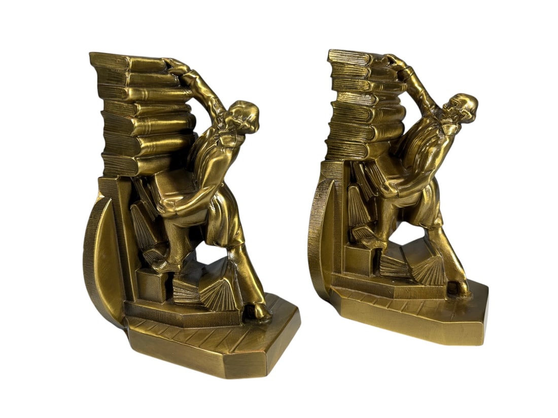 VTG Art Deco Gilt Metal Figural Bookends 2pc LOT (1 of 4)