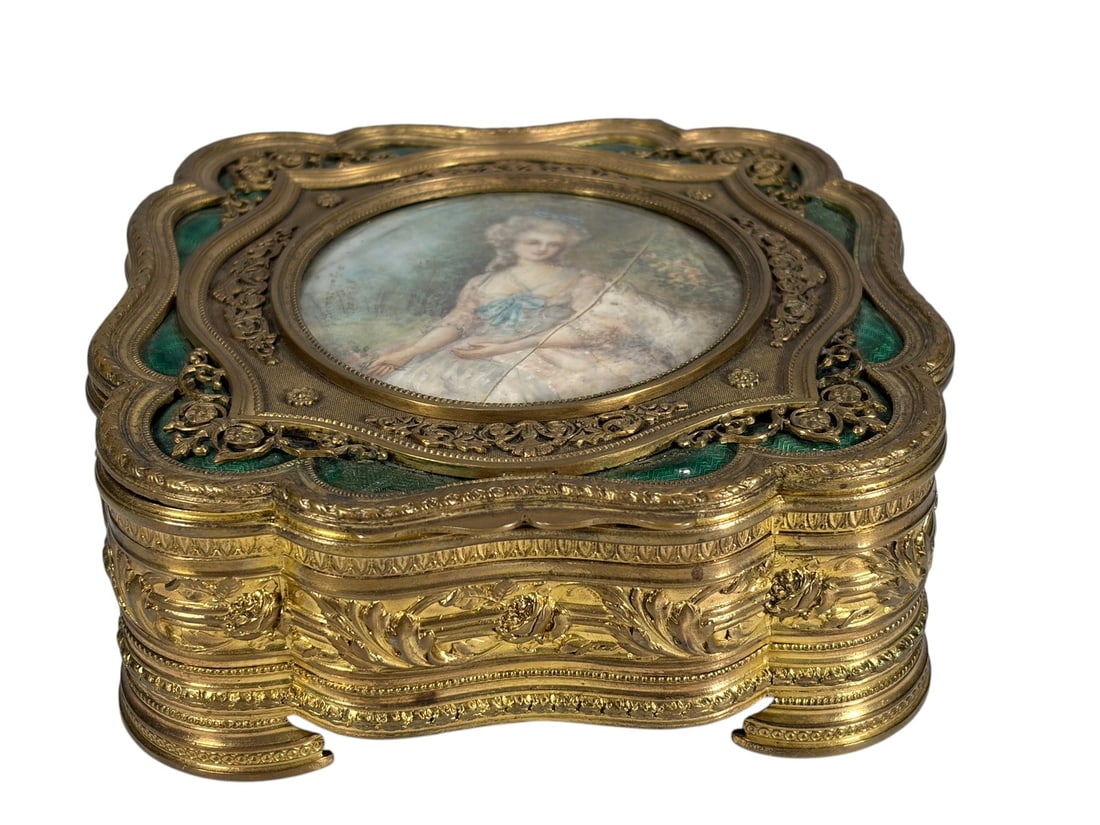 Antique Ormolu & Guilloche Portrait Jewelry Box (1 of 7)