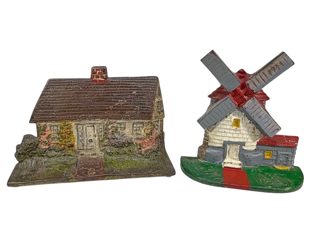 Cast Iron Cottage & Windmill Doorstops 2pc LOT (1 of 4)