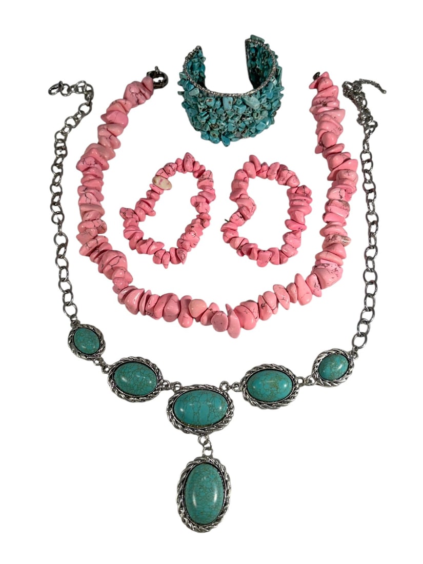 Costume Jewelry with Pink & Turquoise Stone 5pcs (1 of 5)