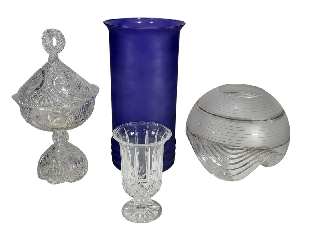 Assorted Art Glass Vases & Covered Dish 4pc LOT (1 of 12)