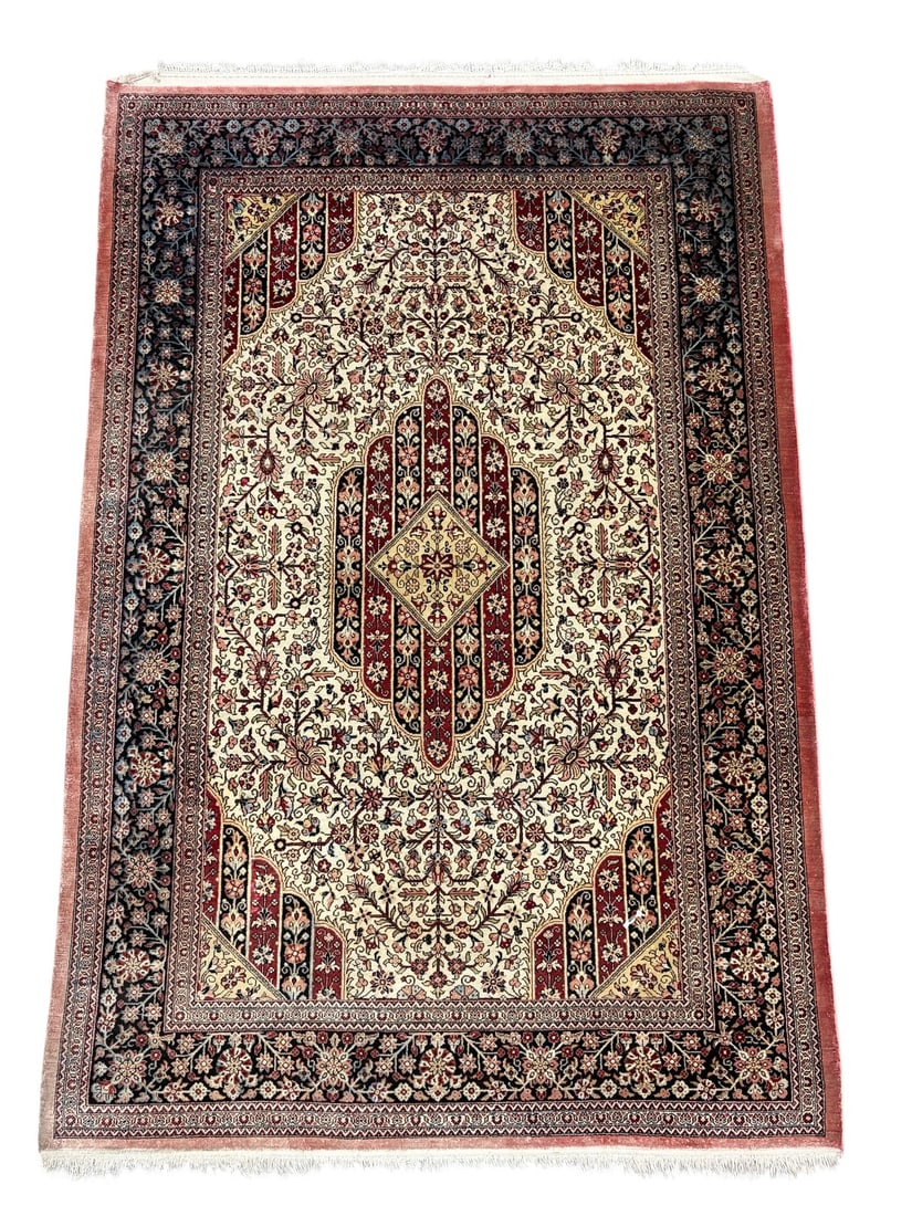 Vintage Oriental Style Silk Floral Area Rug 56x41 (1 of 7)