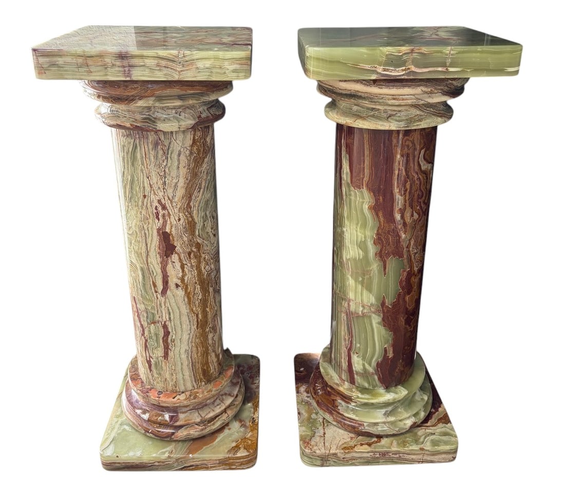 Pair of Green Onyx Pedestal Columns Stone Marble (1 of 8)