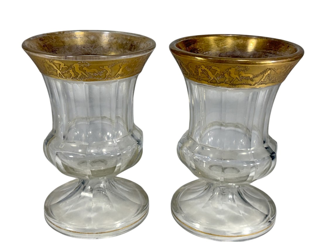 Moser Style Gilt Rim Crystal Goblets Glass 2pc LOT (1 of 6)