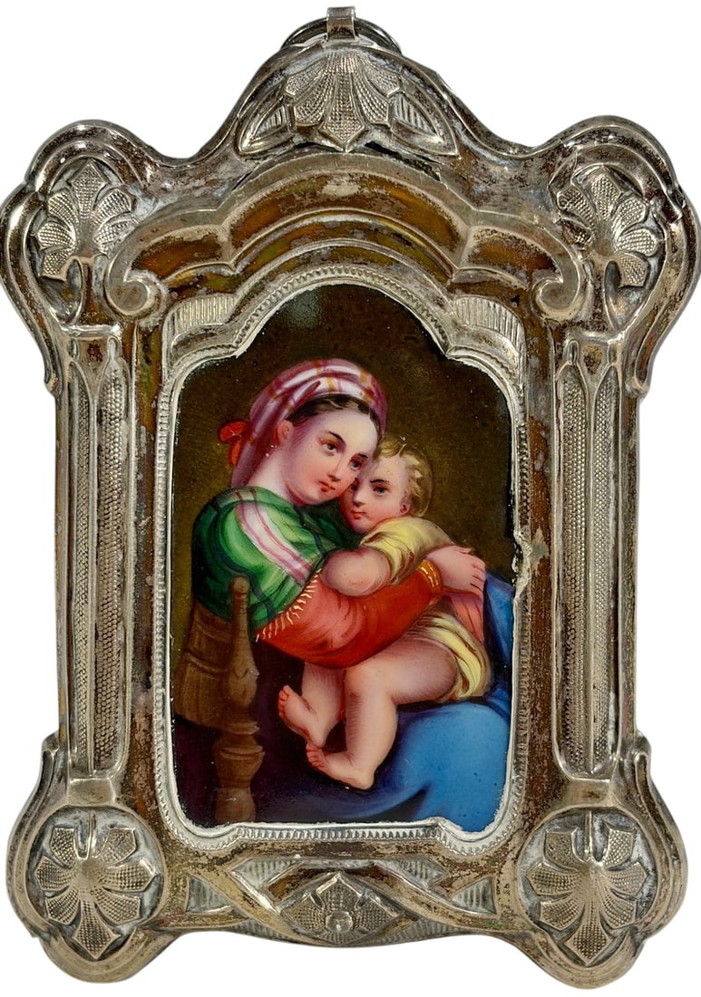 Probably Silver Frame w Porcelain Madonna Plaque (1 of 6)