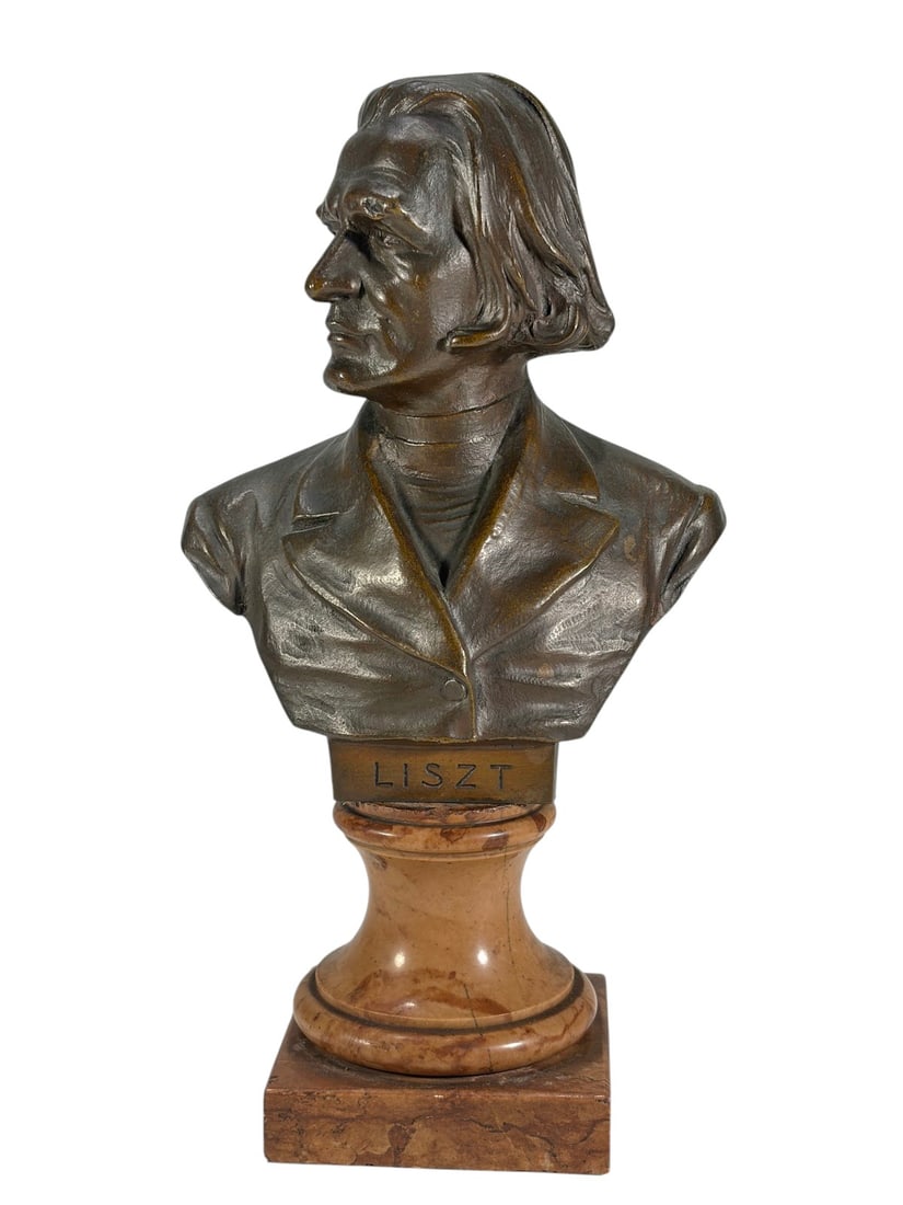Franz Liszt Bronze Tone Bust on Marble Base Figure (1 of 6)