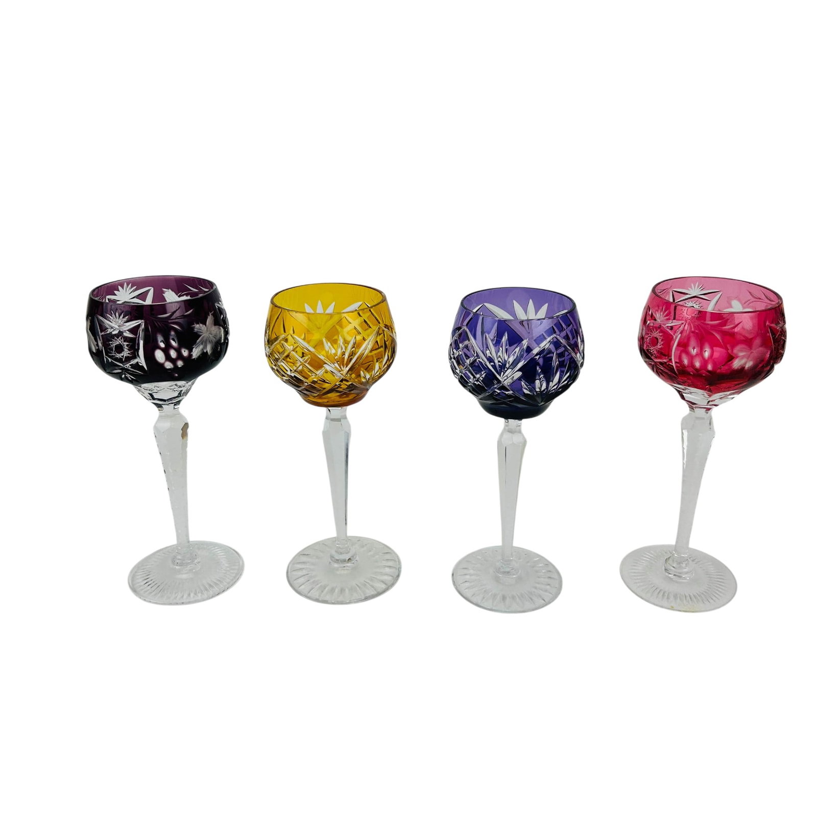 Bohemian Czech Crystal Cut Clear Wine Goblets LOT (1 of 4)