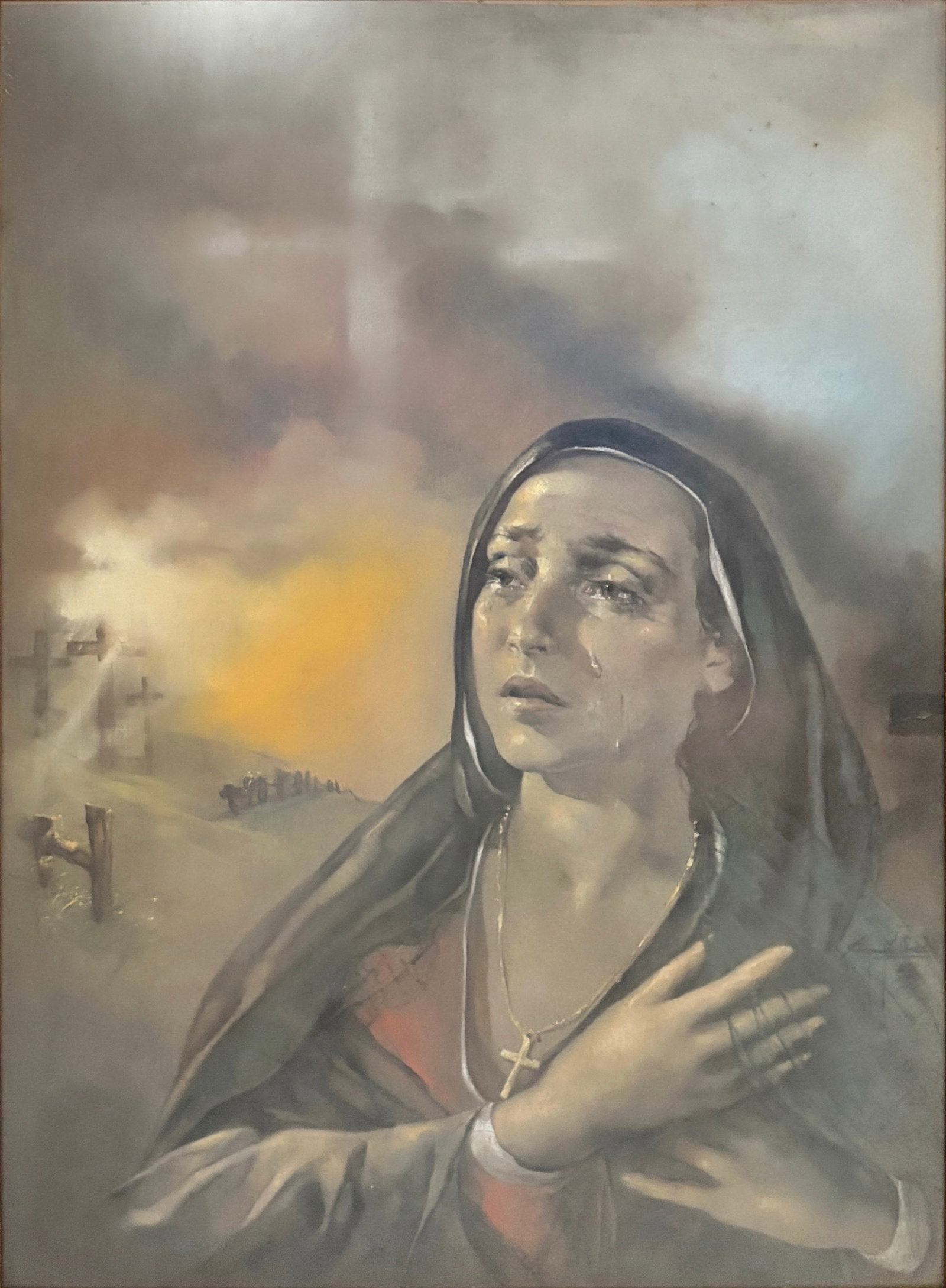 Signed Religious Madonna Dry Pastel Portrait Art (1 of 4)